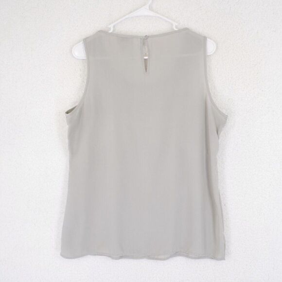 Ann Taylor Loft Medium Gray Ruffles Blouse Top Scoop Neck Sleeveless - Picture 3 of 7